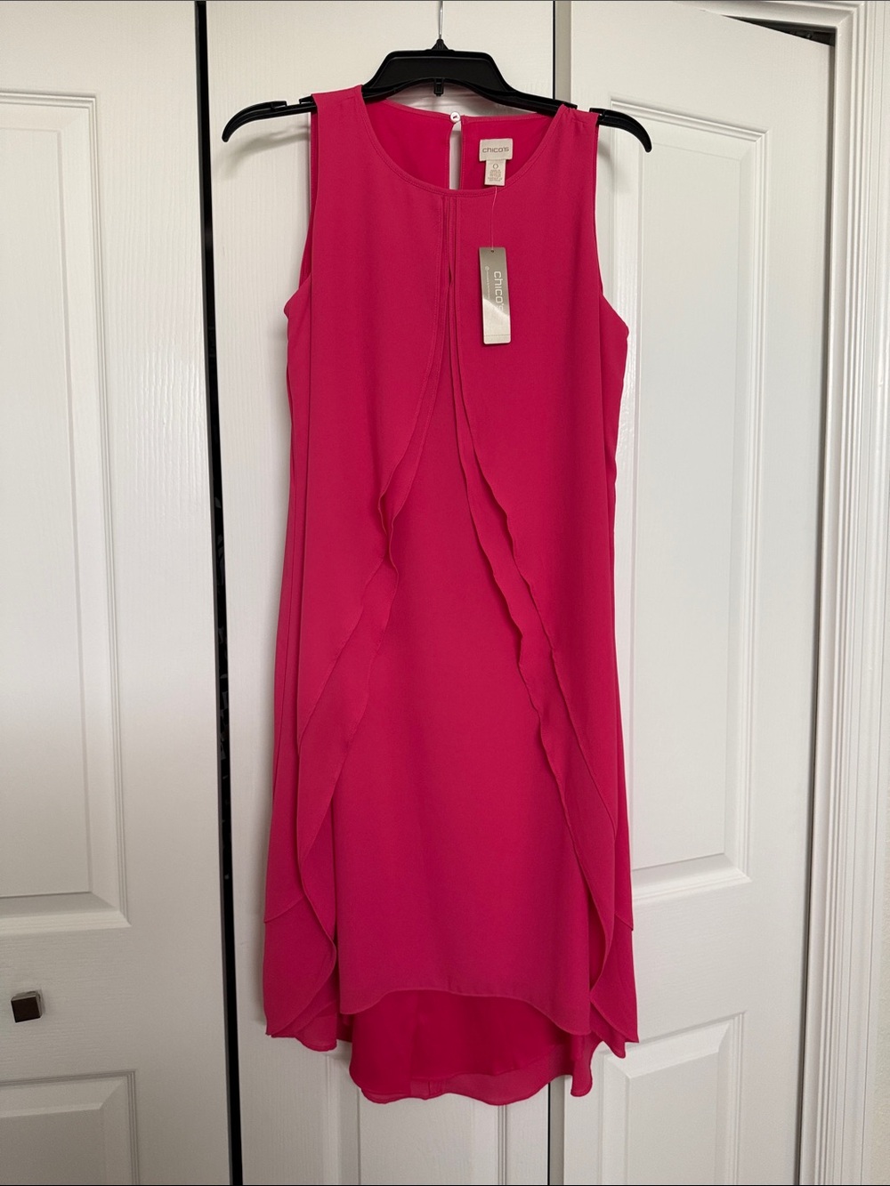 Chicos Hot Pink Ruffle-Front Sleeveless Shift Dress
